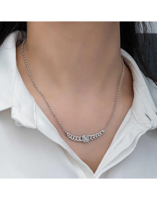 Gümüş Gurmet Zincirli Kare Baget Taşlı Kadın Kolye