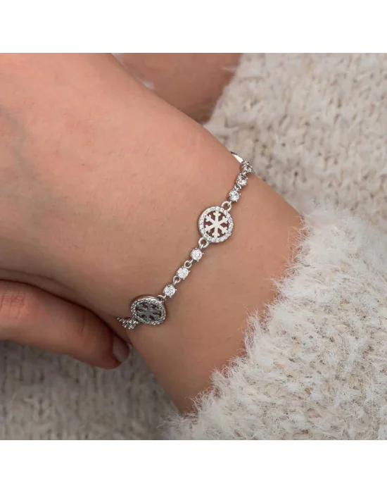 Gümüş Halka İçinde Kar Tanesi Kadın Bileklik