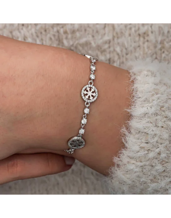 Gümüş Halka İçinde Kar Tanesi Kadın Bileklik