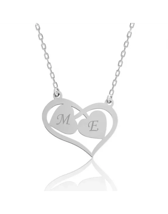 Gümüş Harfli Birleşen Kalpler Kişiye Özel Kolye