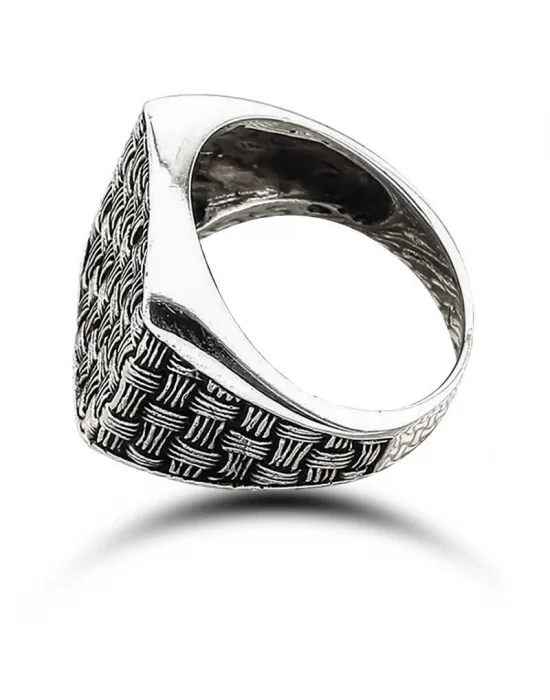 Gümüş Hasır Desenli Erkek Yüzük