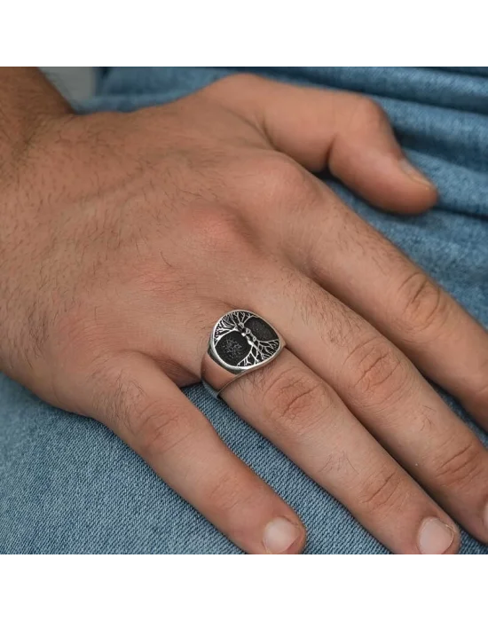 Gümüş Hayat Ağacı Erkek Yüzük