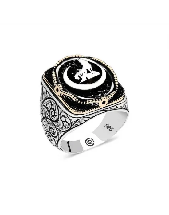 Gümüş Hilal Bozkurt Oval Erkek Yüzük