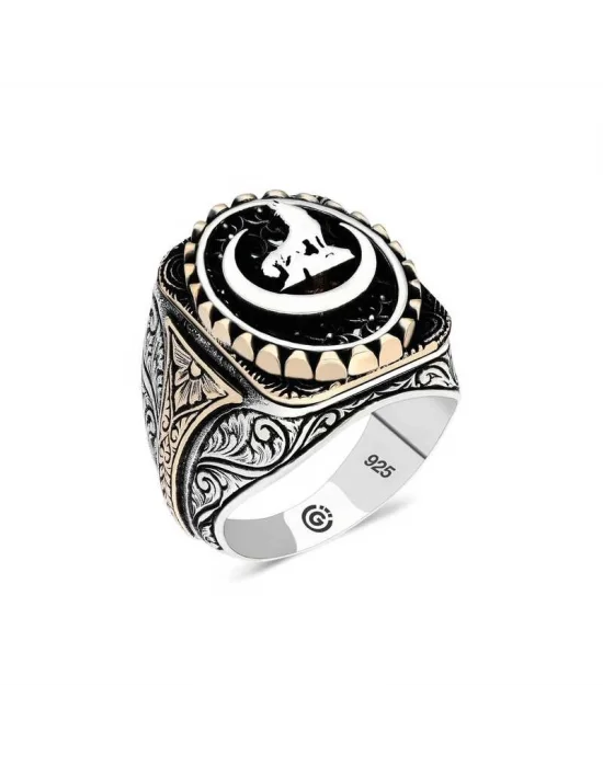 Gümüş Hilal Bozkurt Oval Erkek Yüzük