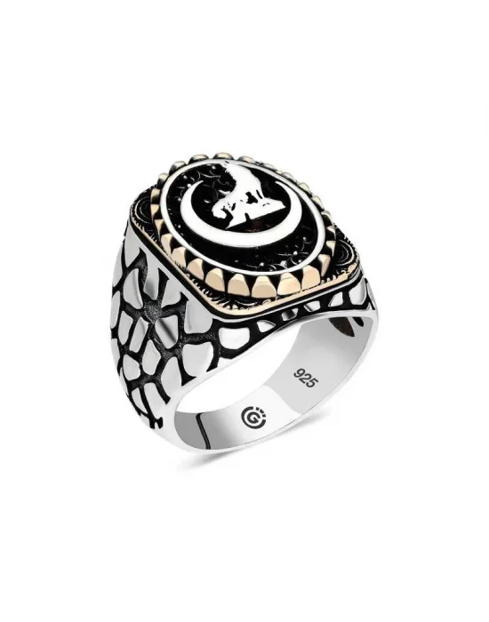 Gümüş Hilal Bozkurt Oval Erkek Yüzük