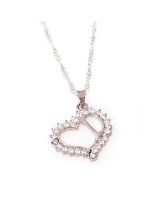 Gümüş I Harf Kalpli Bayan Kolye