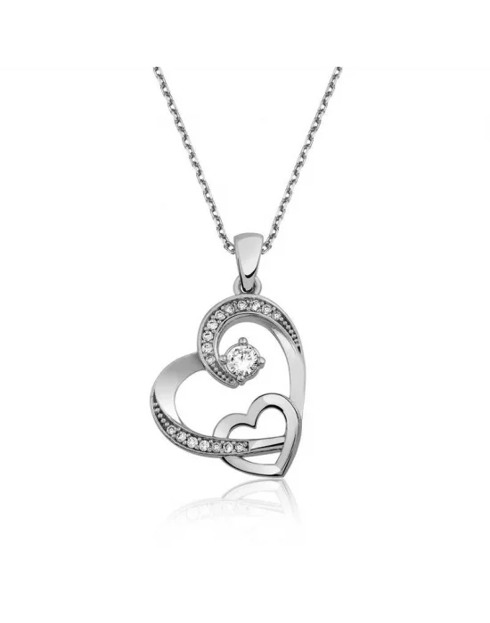 Gümüş İki Kalp Bayan Kolye