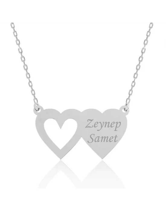 Gümüş İki Kalp İsimli Bayan Kolye