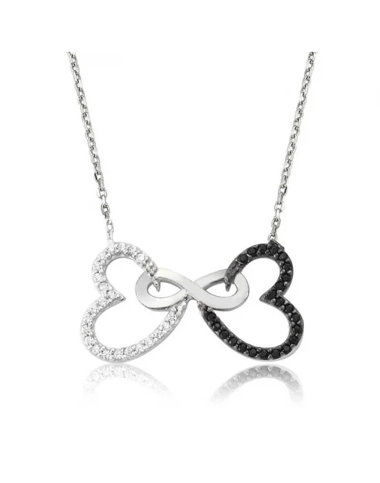 Gümüş İki Kalp Sonsuzluk Kadın Kolye