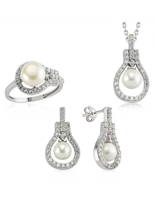 Gümüş İnci Damla Bayan Set