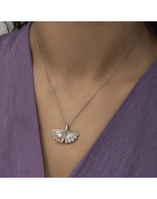 Gümüş İncili İstiridye Bayan Kolye