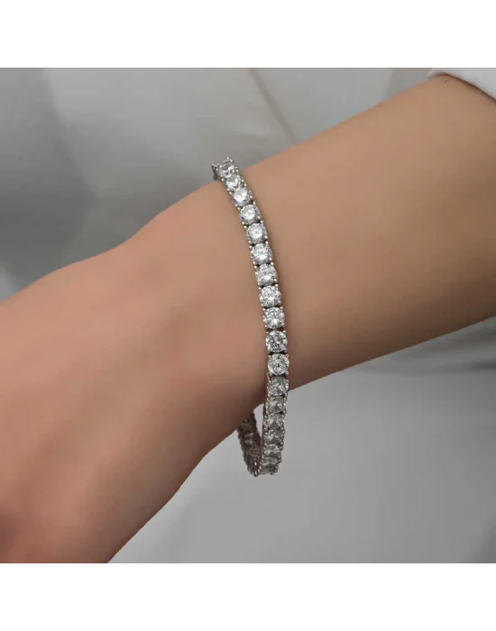 Gümüş Işıklı Kutulu 4 mm Beyaz Taşlı Su Yolu Kadın Bileklik