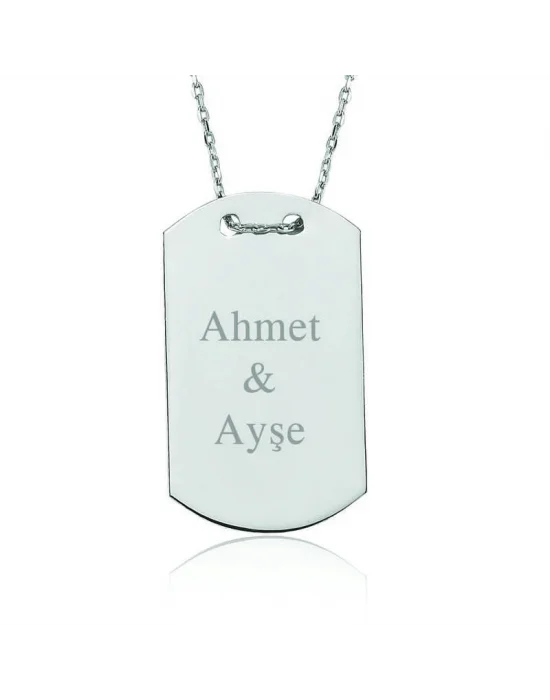 Gümüş İsimli Asker Künyesi Bayan Kolye