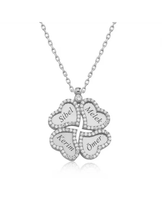 Gümüş İsimli Kapli Yonca Bayan Kolye