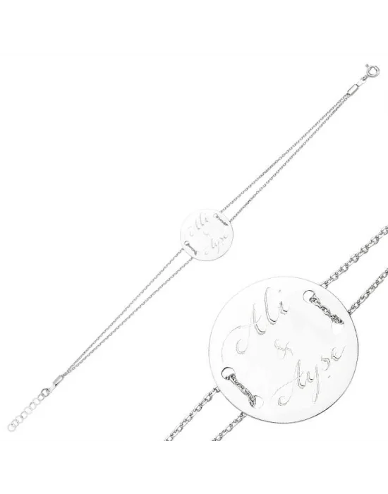 Gümüş İsimli Yuvarlak Plaka Bayan Bileklik