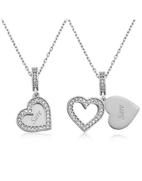 Gümüş İsmin Kalbimde Yazılı Kolye