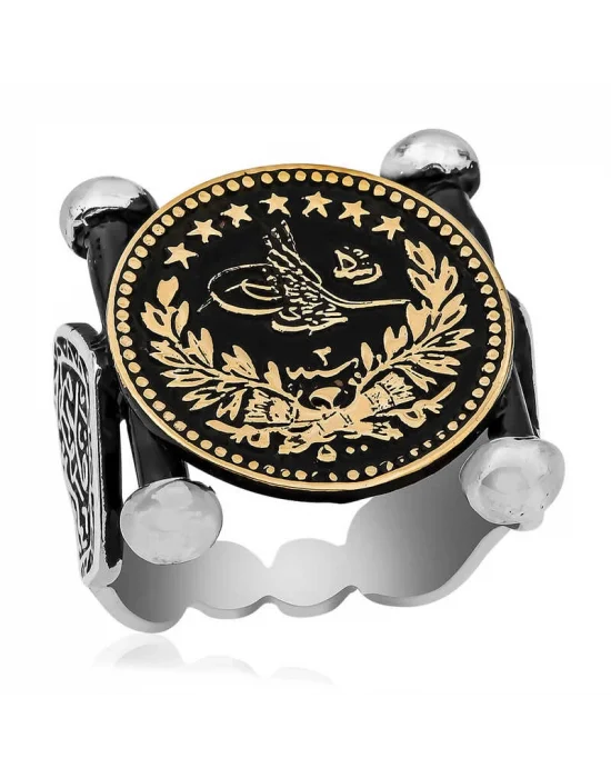 Gümüş Kadem-i Şerif Detaylı Osmanlı Arması Erkek Yüzük