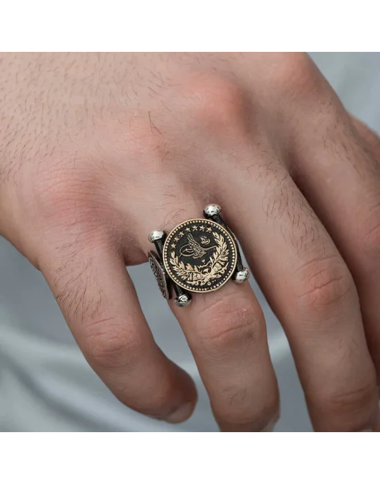 Gümüş Kadem-i Şerif Detaylı Osmanlı Arması Erkek Yüzük
