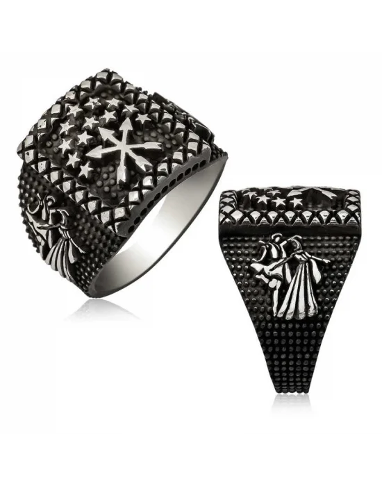 Gümüş Kafkas Figürlü Çerkes Erkek Yüzük