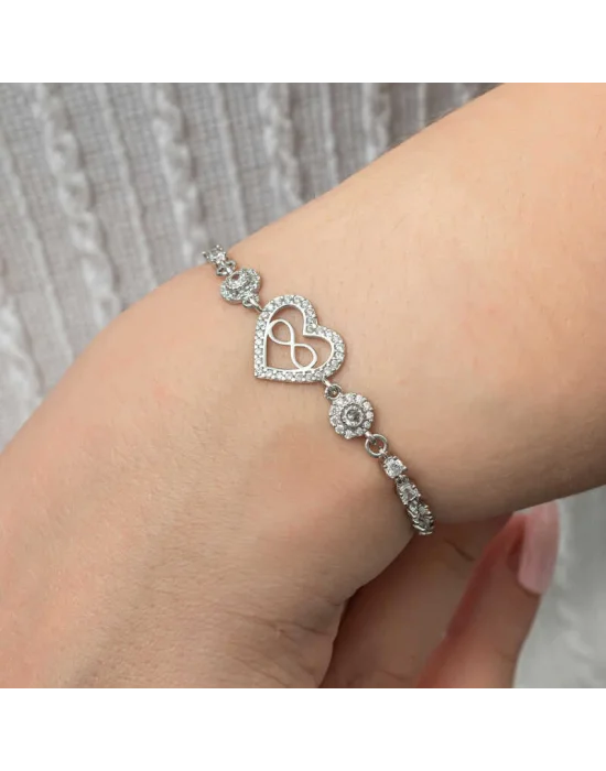 Gümüş Kalp Sonsuzluk Kadın Su Yolu Bileklik