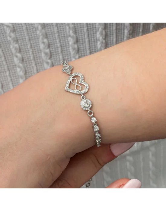 Gümüş Kalp Sonsuzluk Kadın Su Yolu Bileklik