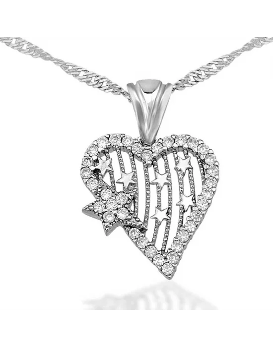 Gümüş Kalp Yıldız Bayan Kolye