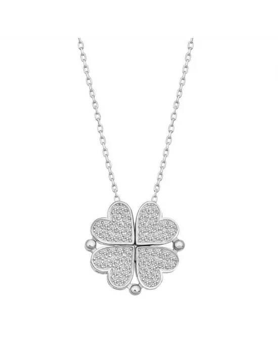 Gümüş Kalpli Açılabilen Yonca Kadın Kolye