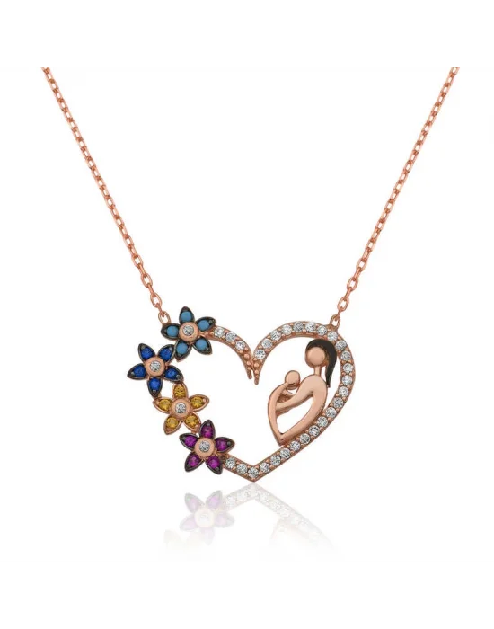 Gümüş Kalpli Anne Çocuk Bayan Kolye