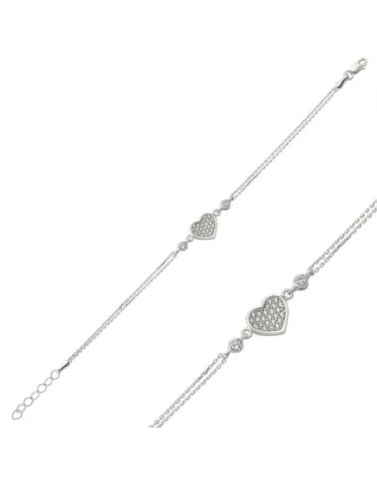 Gümüş Kalpli Bayan Bileklik