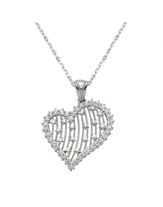 Gümüş Kalpli Bayan Kolye