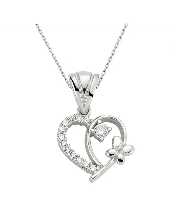 Gümüş Kalpli Bayan Kolye