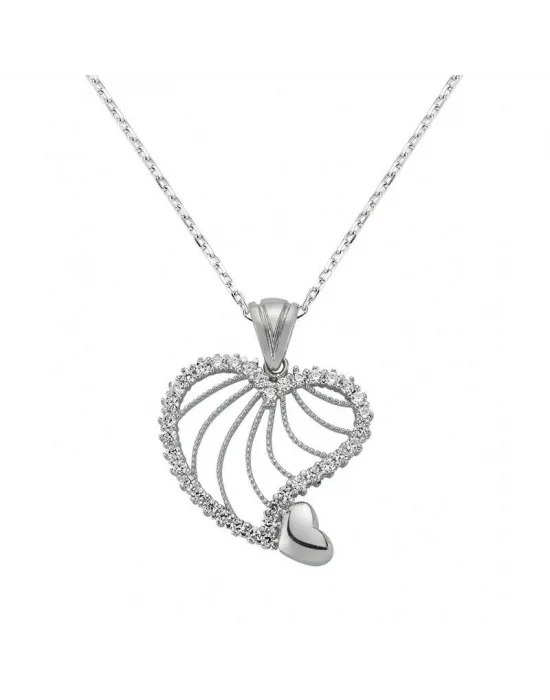 Gümüş Kalpli Bayan Kolye