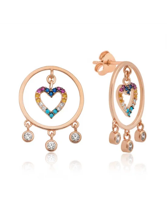 Gümüş Kalpli Halka Bayan Küpe