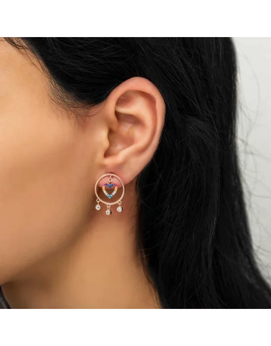 Gümüş Kalpli Halka Bayan Küpe