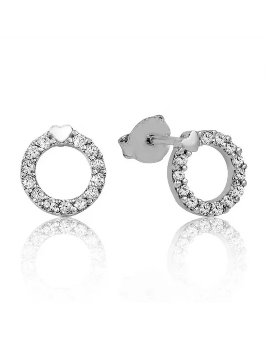 Gümüş Kalpli Halka Çivili Küpe