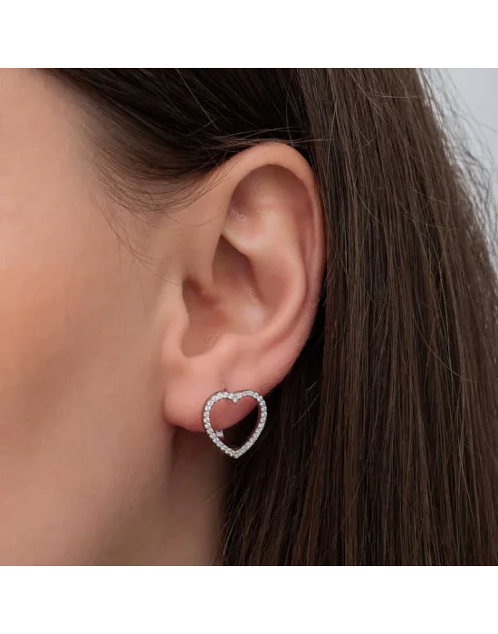 Gümüş Kalpli Kadın Küpe