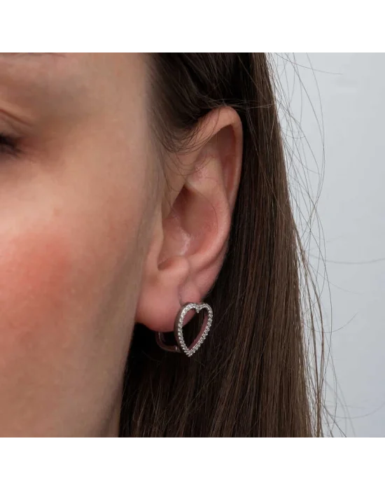 Gümüş Kalpli Kadın Küpe