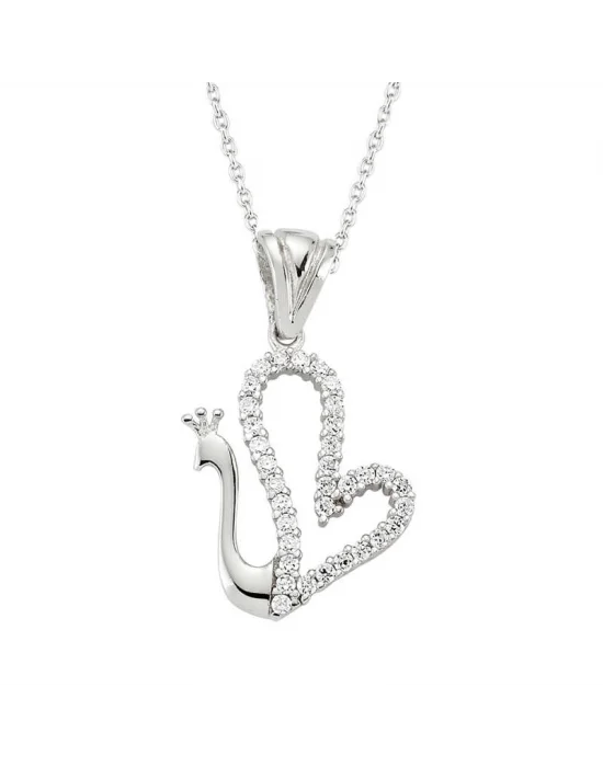 Gümüş Kalpli Kuğu Bayan Kolye