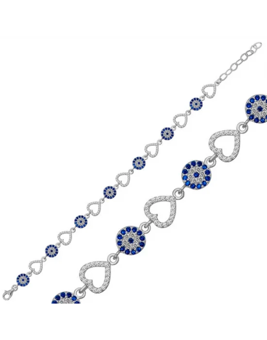 Gümüş Kalpli Nazar Bayan Bileklik