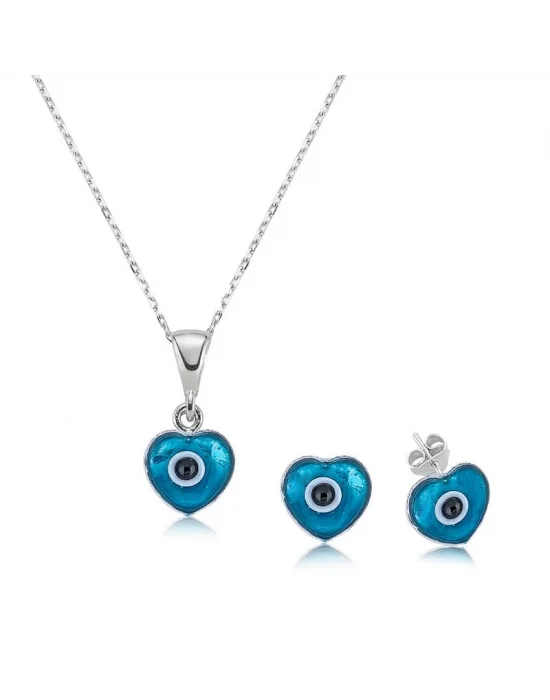 Gümüş Kalpli Nazar Bayan Set