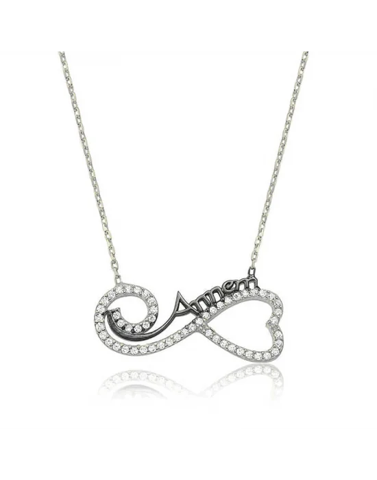 Gümüş Kalpli Sonsuzluk Annem Kolye