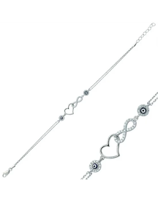 Gümüş Kalpli Sonsuzluk Bayan Bileklik