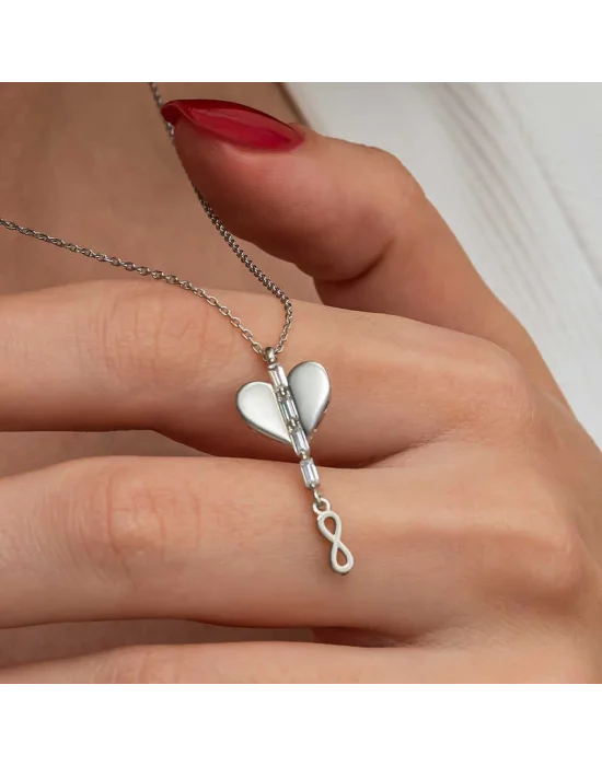 Gümüş Kalpli Sonsuzluk Kadın Kolye