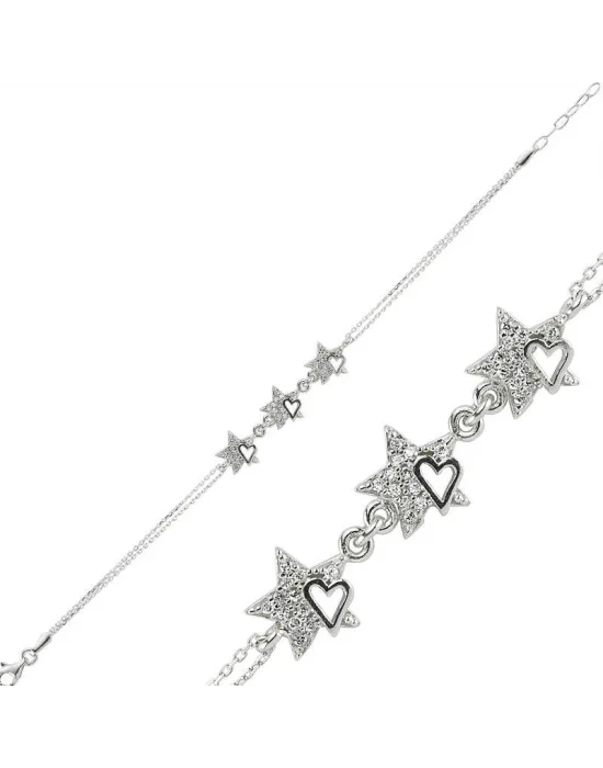 Gümüş Kalpli Yıldız Bayan Bileklik