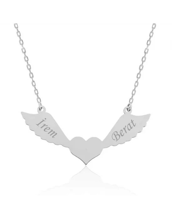 Gümüş Kanatlı Kalp İsimli Bayan Kolye