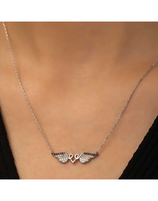 Gümüş Kanatlı Kalp Kolye