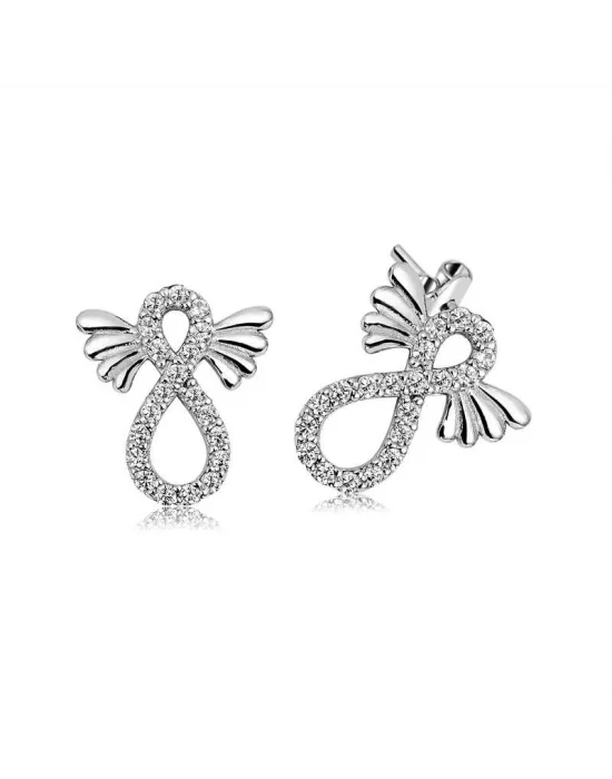 Gümüş Kanatlı Sonsuzluk Çivili Küpe