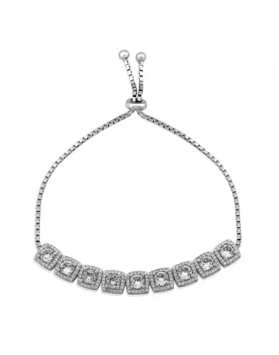 Gümüş Kare Baget Taşlı Asansörlü Bileklik