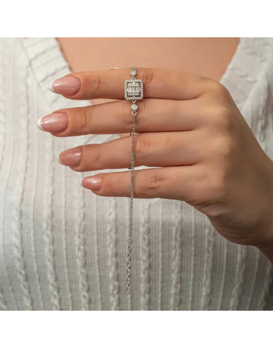 Gümüş Kare Baget Taşlı Kadın Bileklik