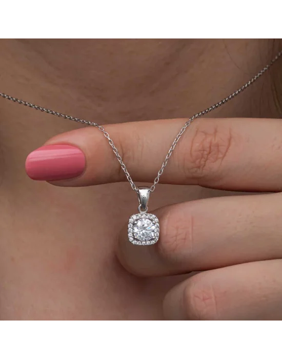 Gümüş Kare Montür Tek Taş Kadın Kolye